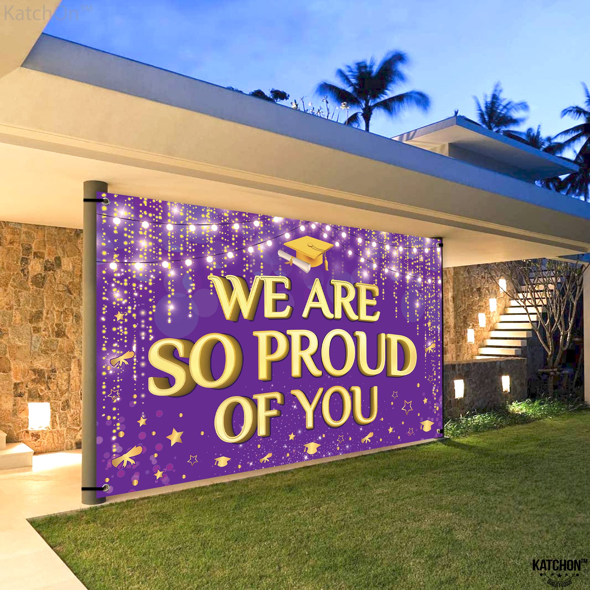 KatchOn XtraLarge Purple and Gold We Are So Proud of You Banner 2026 – 72x44 Inch Graduation Backdrop for Indoor/Outdoor Party Decor