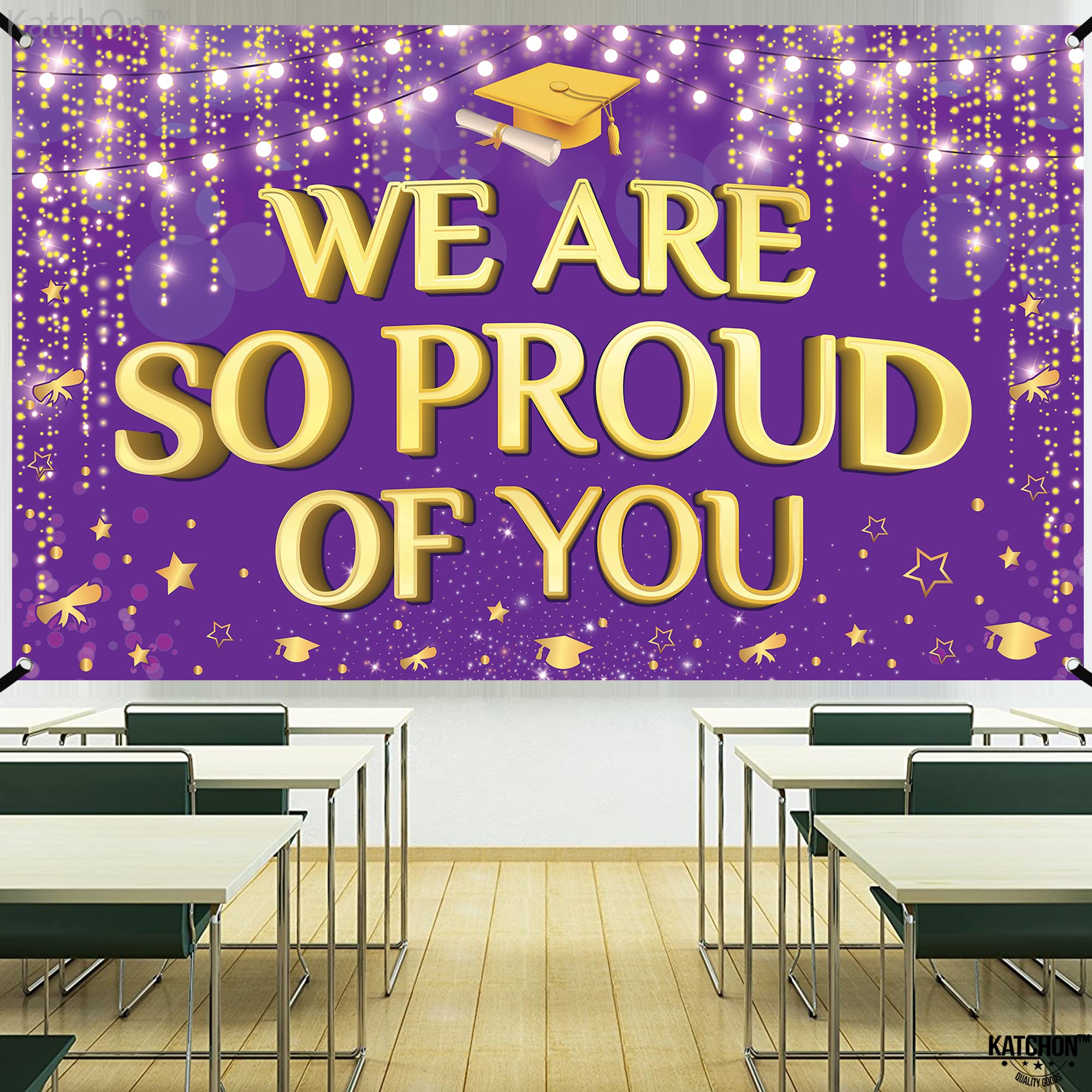 KatchOn XtraLarge Purple and Gold We Are So Proud of You Banner 2026 – 72x44 Inch Graduation Backdrop for Indoor/Outdoor Party Decor