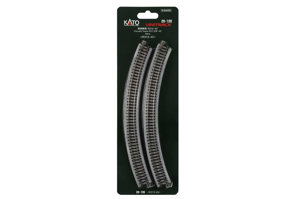 Kato Unitrack 315mm Radius 45-Degree Curve Track (4-Piece) for N Gauge Layouts