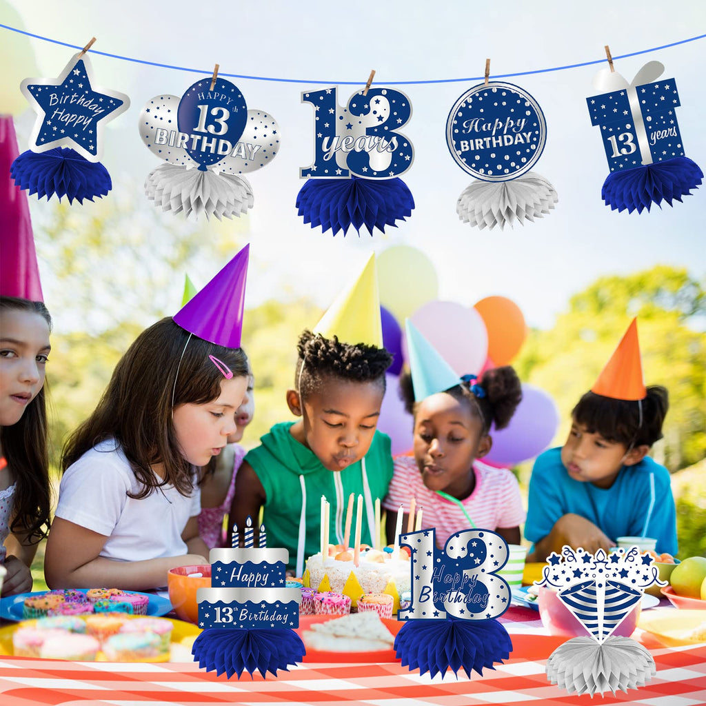 Kauayurk 8-Piece Blue Silver 13th Birthday Centerpieces for Boys