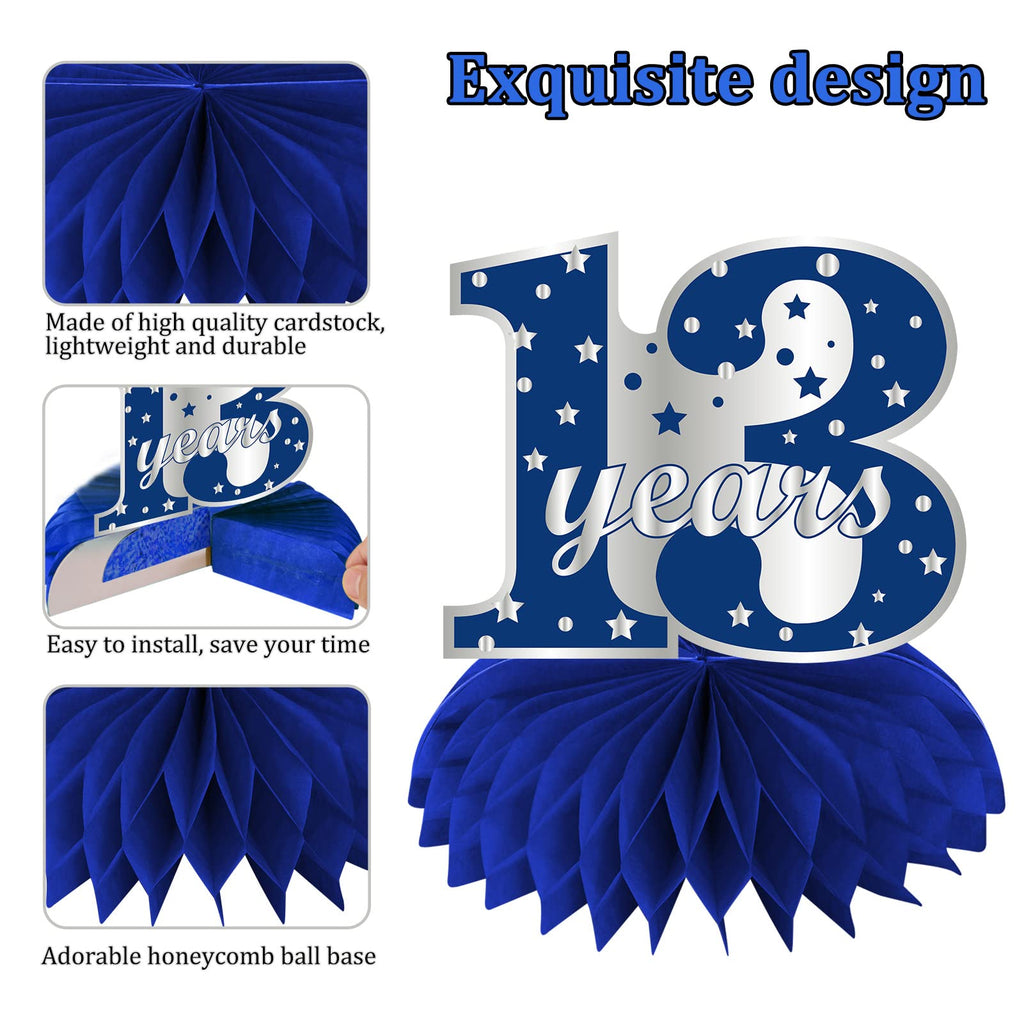 Kauayurk 8-Piece Blue Silver 13th Birthday Centerpieces for Boys