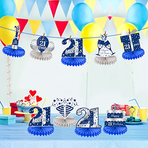 Kauayurk 8-Piece Blue Silver 21st Birthday Honeycomb Centerpieces Set