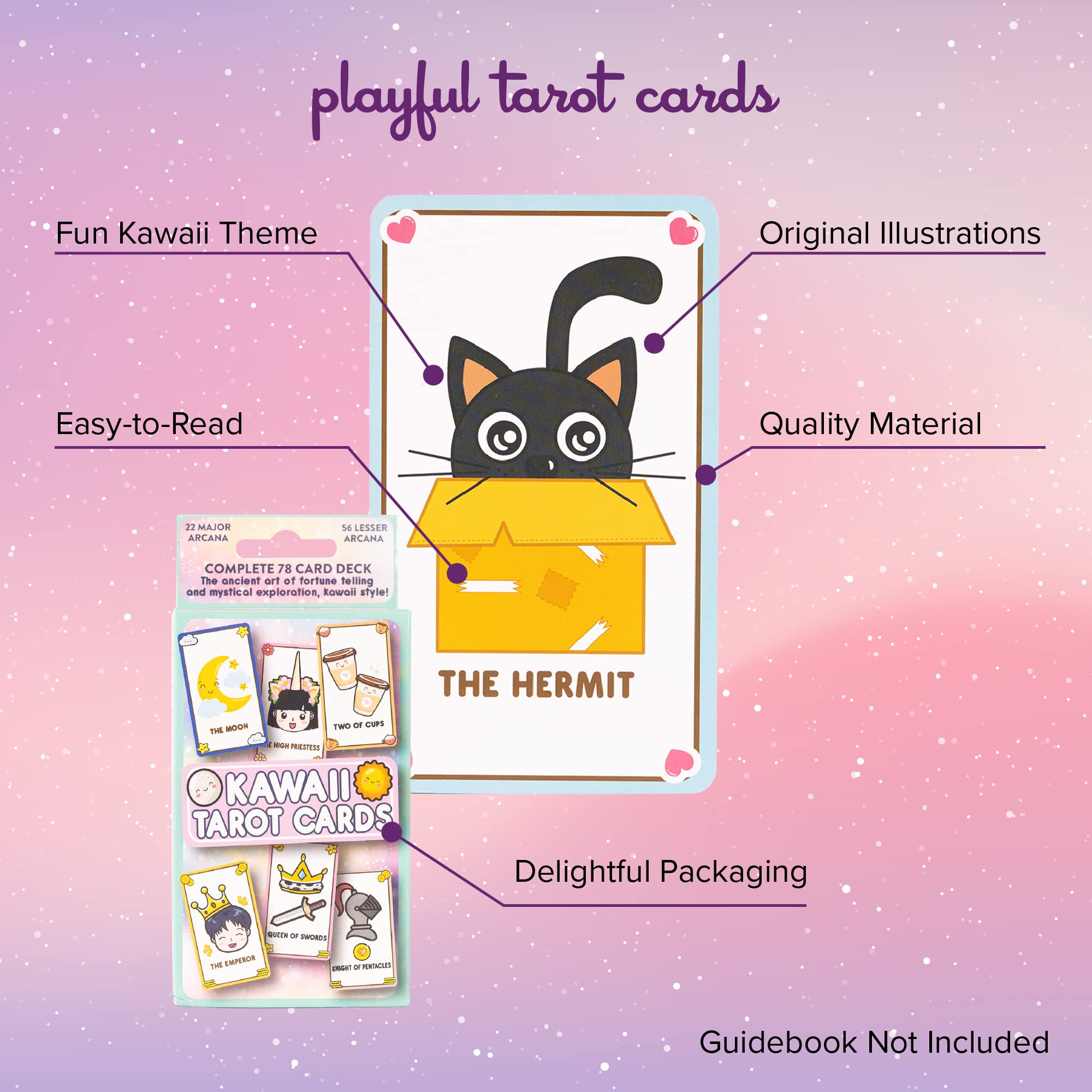 Kawaii Anime Tarot Cards for Beginners – 78-Card Deck with Guidebook & Drawstring Bag