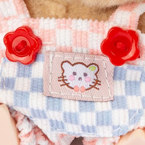 Kawaii Chic Style Set for 17cm Labubu Dolls – Pink White Check Romper & Heart Hat (Clothes Only)