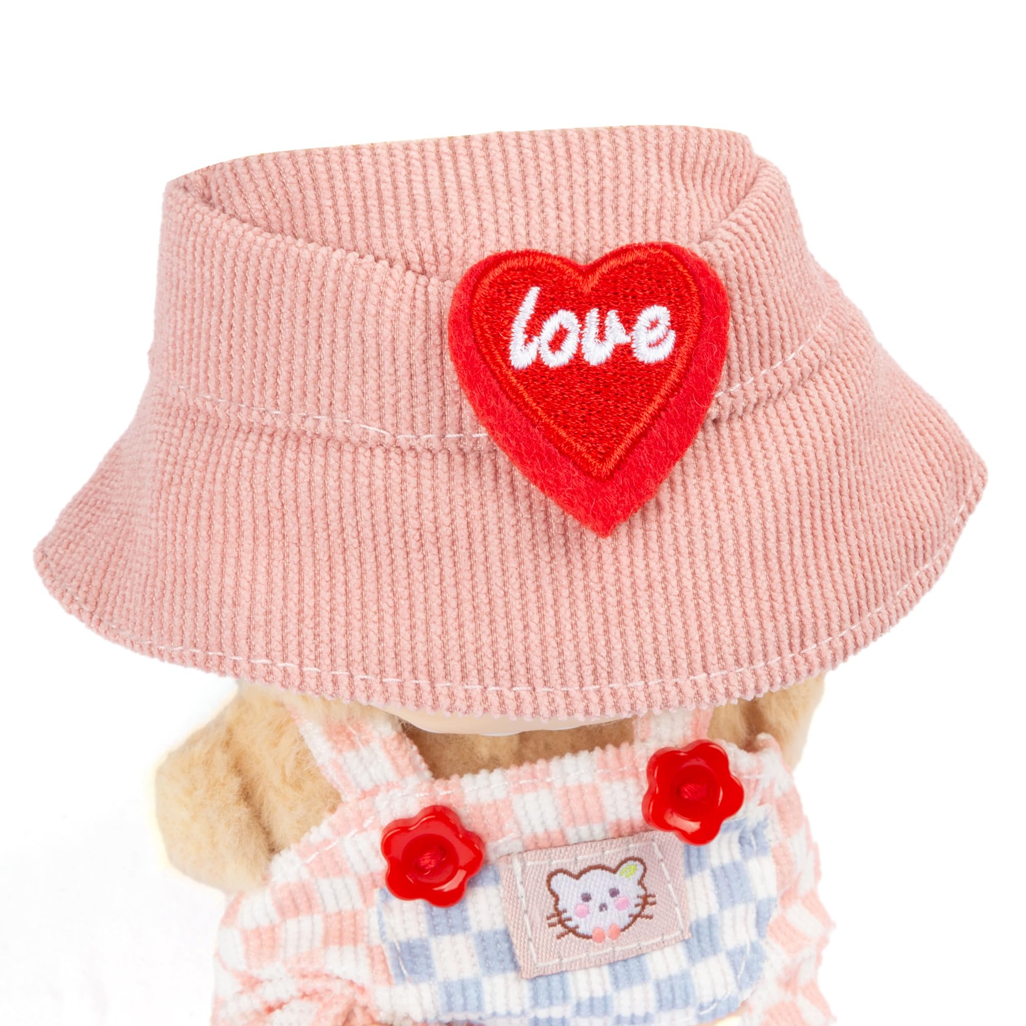 Kawaii Chic Style Set for 17cm Labubu Dolls – Pink White Check Romper & Heart Hat (Clothes Only)