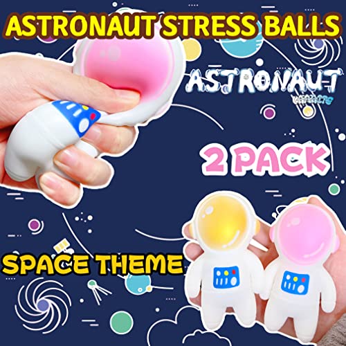 Kawaite 2-Pack Astronaut Stress Balls - Gold & Pink Squishy Fidget Toys for Kids & Adults, Anxiety Relief