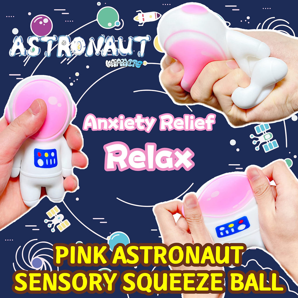 Kawaite 2-Pack Astronaut Stress Balls - Gold & Pink Squishy Fidget Toys for Kids & Adults, Anxiety Relief