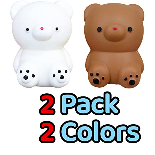 Kawaite 2 Pack Squishy Gummy Bear Stress Balls - White and Brown Dough Fidget Toy for Anxiety Relief and Focus