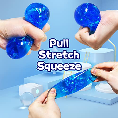 Kawaite Blue Squishy Glitter Stress Ball – Stretch and Squeeze Fidget Toy for Anxiety Relief