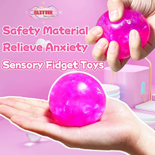 Kawaite Glitter Stress Balls – Squishy Fidget Toy Set for Kids & Adults (4 Colors)