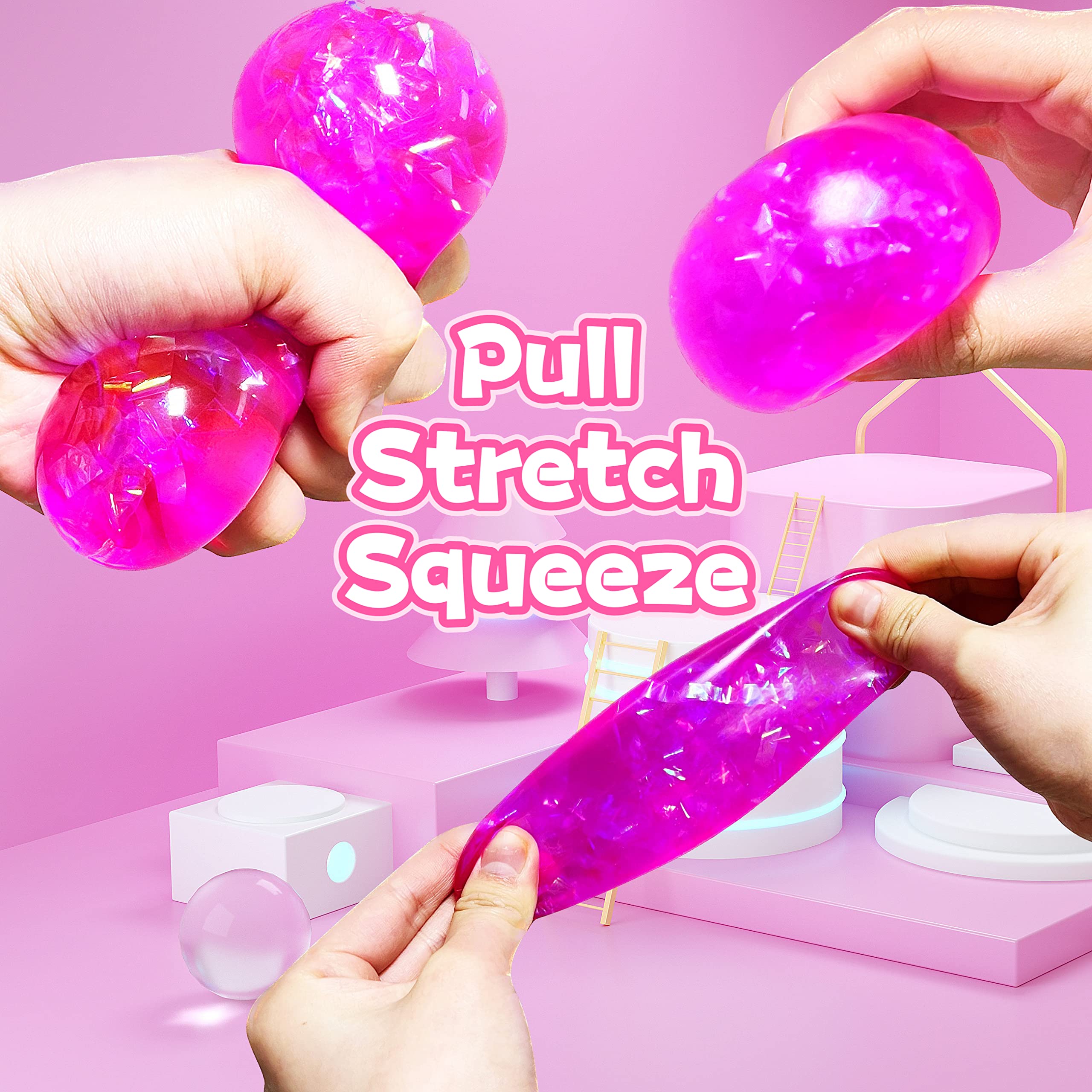 Kawaite Glitter Stress Balls – Squishy Fidget Toy Set for Kids & Adults (4 Colors)