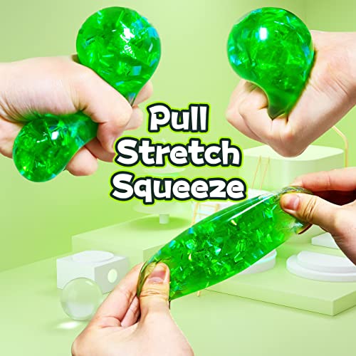 Kawaite Green Squishy Glitter Stress Ball - Stretchy Fidget Toy for Anxiety Relief, Party Favors, Classroom Prizes