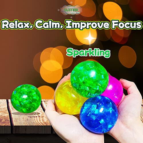 Kawaite Green Squishy Glitter Stress Ball - Stretchy Fidget Toy for Anxiety Relief, Party Favors, Classroom Prizes