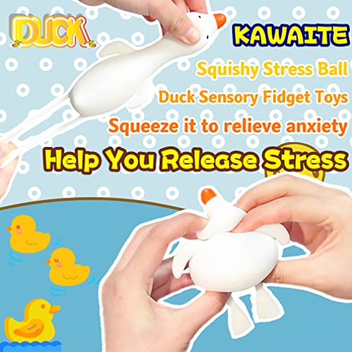 Kawaite White Duck Squishy Stress Ball – Stretchy Dough Fidget Toy for Anxiety Relief, Safe TPR Material, Fun for Kids and Adults