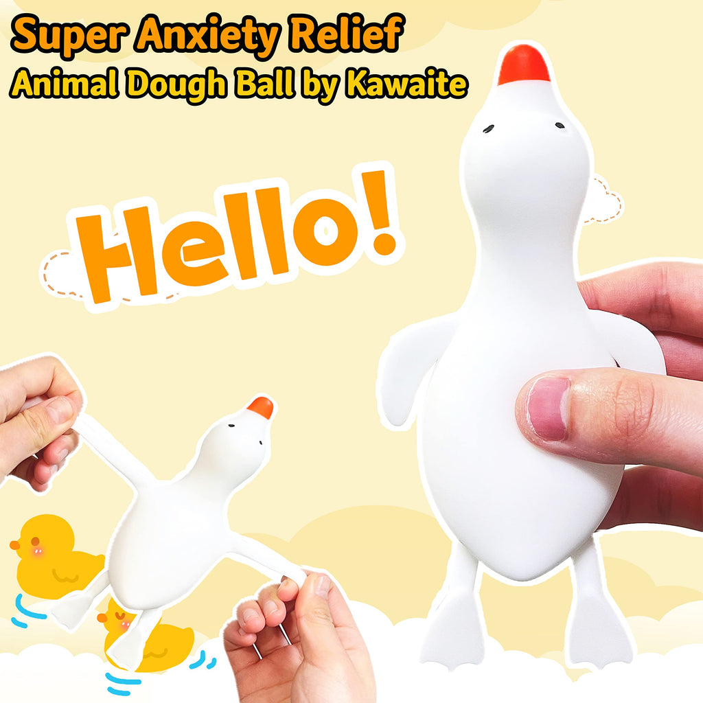 Kawaite White Duck Squishy Stress Ball – Stretchy Dough Fidget Toy for Anxiety Relief, Safe TPR Material, Fun for Kids and Adults
