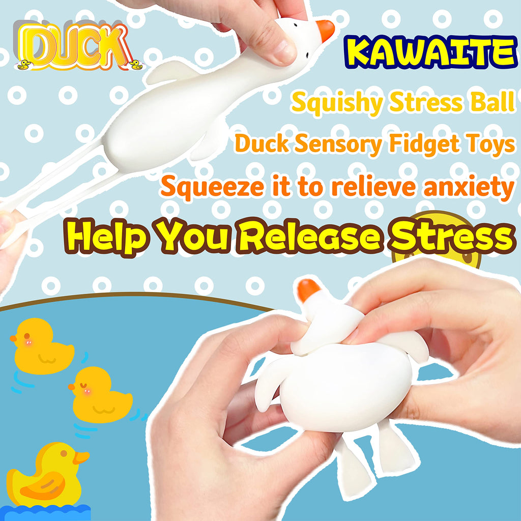 Kawaite White Duck Squishy Stress Ball – Stretchy Dough Fidget Toy for Anxiety Relief, Safe TPR Material, Fun for Kids and Adults