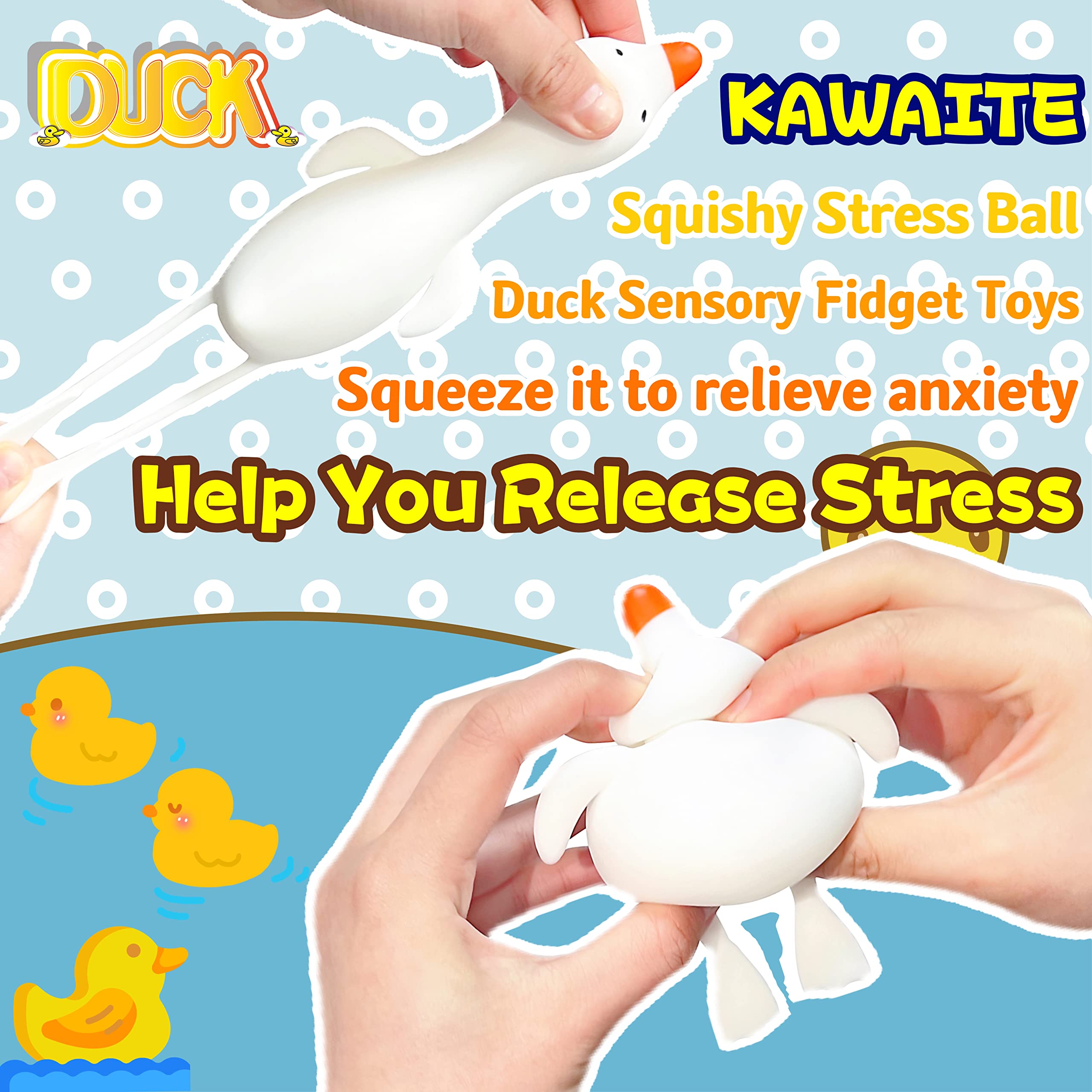 Kawaite White Duck Squishy Stress Ball – Stretchy Dough Fidget Toy for Anxiety Relief, Safe TPR Material, Fun for Kids and Adults