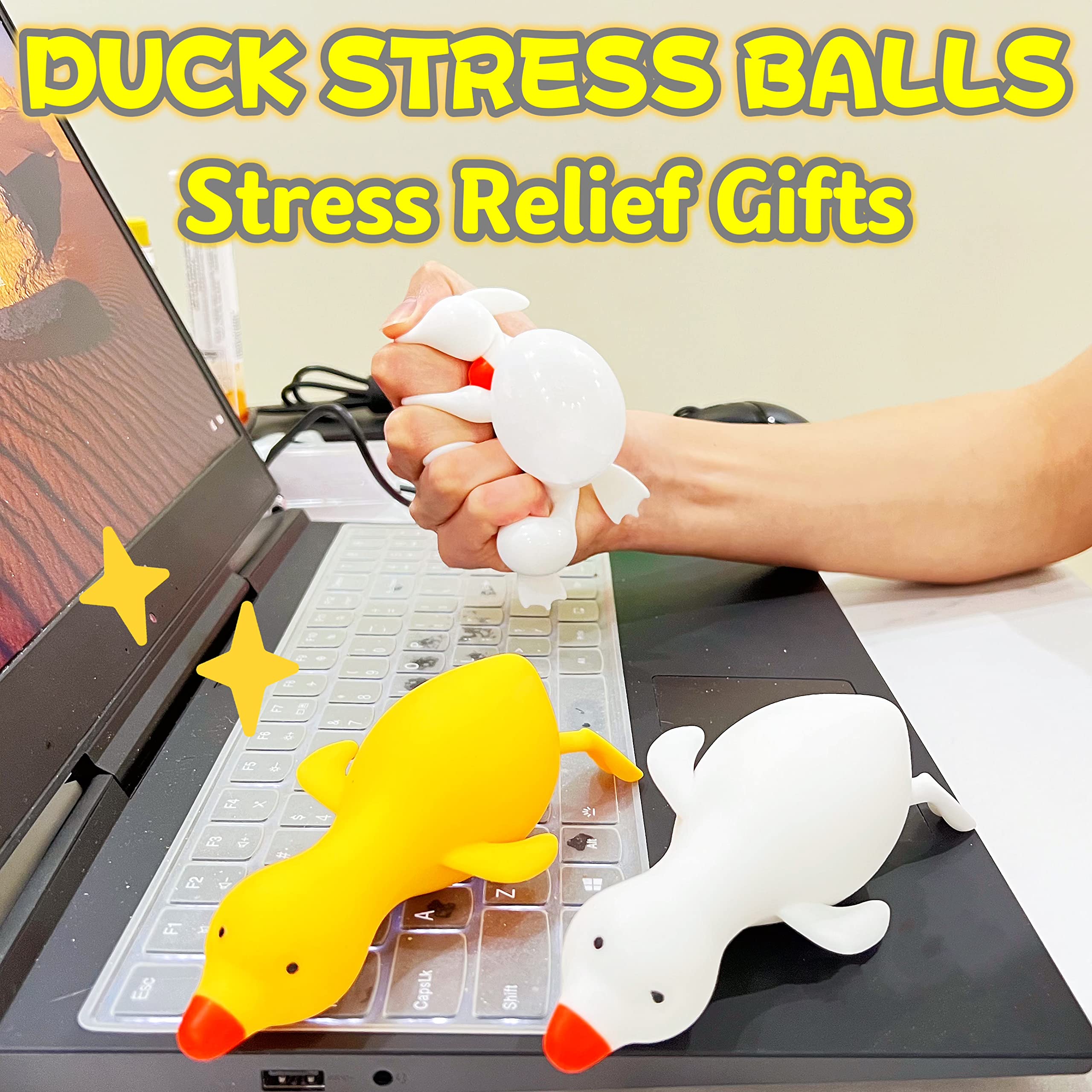 Kawaite White Duck Squishy Stress Ball – Stretchy Dough Fidget Toy for Anxiety Relief, Safe TPR Material, Fun for Kids and Adults