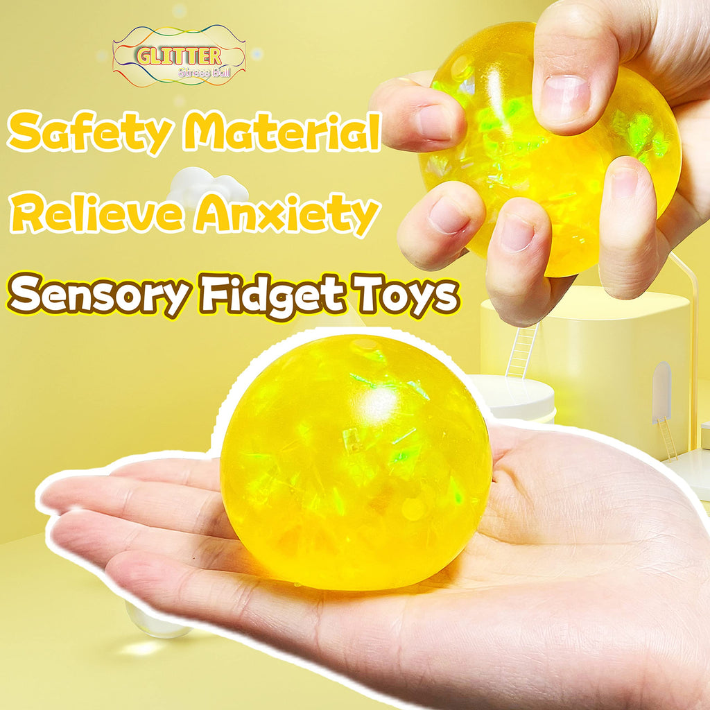 Kawaite Yellow Glitter Stress Ball Fidget Toy – Squishy, Stretchy Stress Relief for Kids and Adults