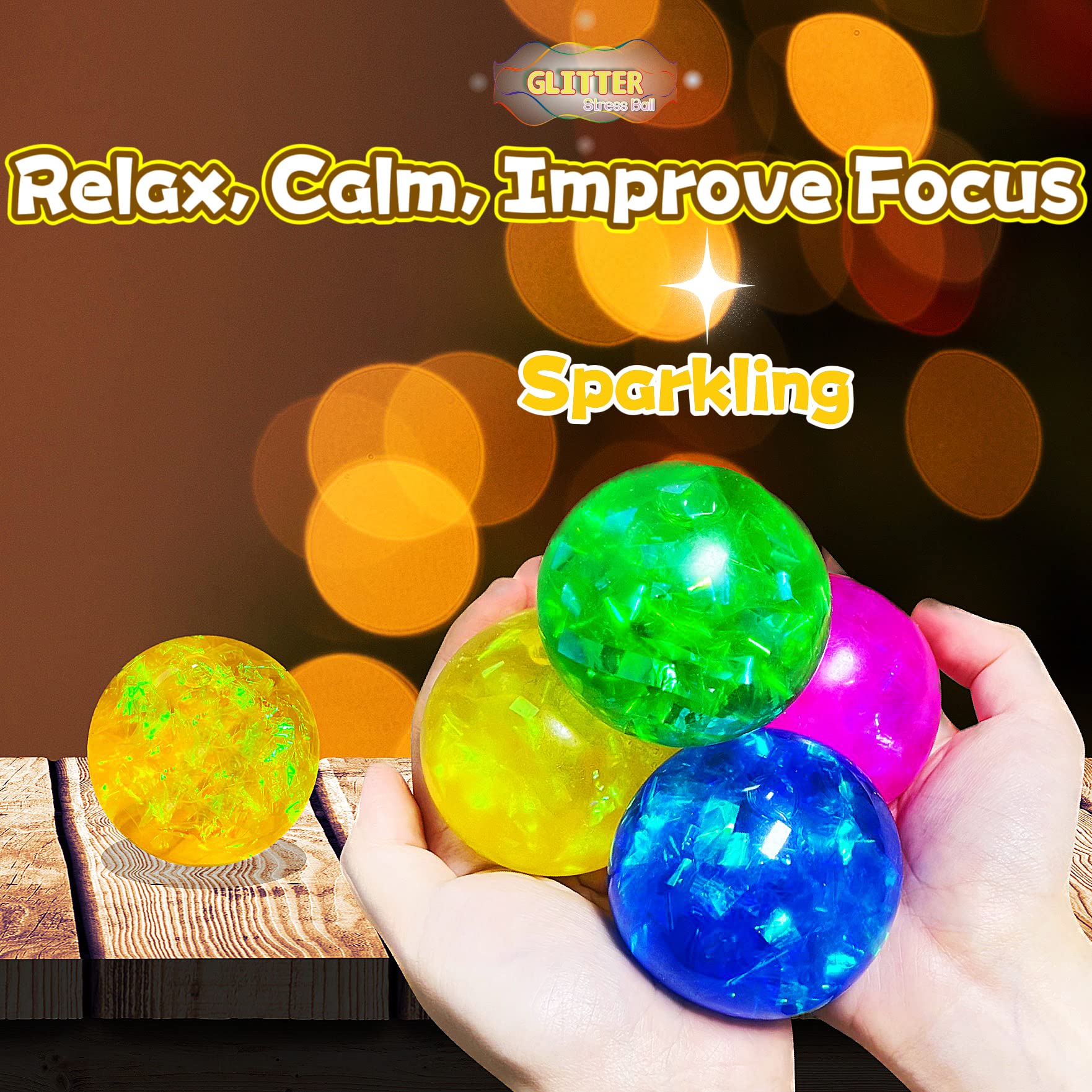 Kawaite Yellow Glitter Stress Ball Fidget Toy – Squishy, Stretchy Stress Relief for Kids and Adults
