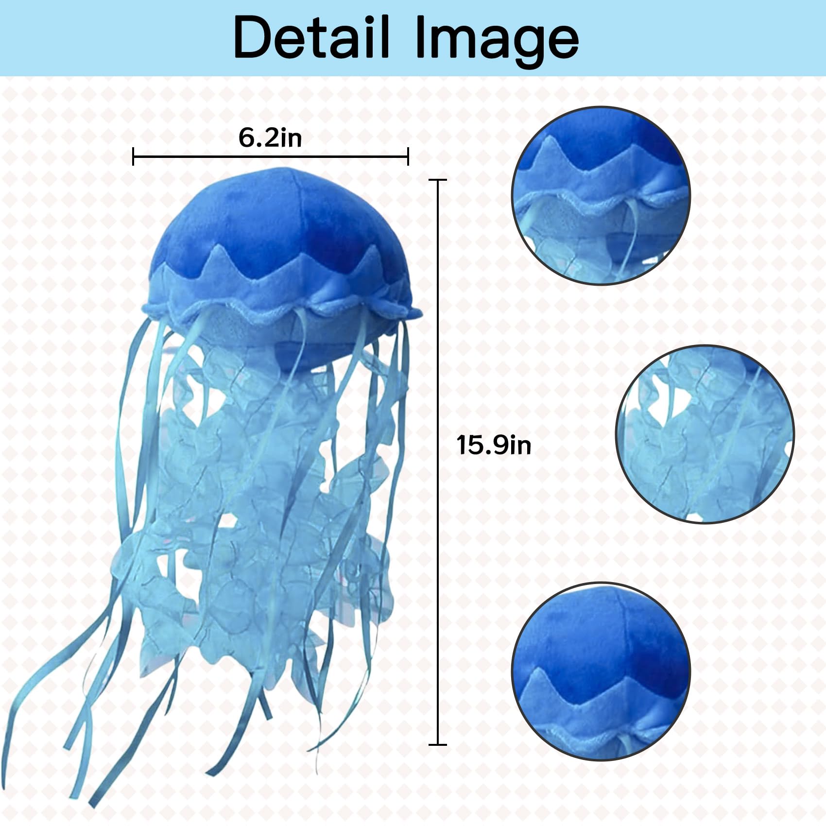 KAYBOBEZK Blue Jellyfish Plush Toy - 15.9 Inch Soft Stuffed Animal, Handmade Plush Pillow for Kids Room Decor