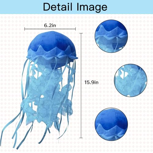 KAYBOBEZK Blue Jellyfish Plush Toy - 15.9 Inch Soft Stuffed Animal, Handmade Plush Pillow for Kids Room Decor