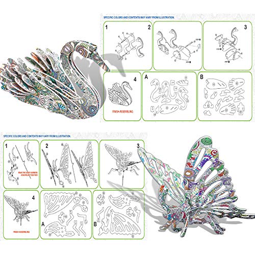 KAZOKU 3D Coloring Puzzle Set – 4 Animal Puzzles for Kids Ages 6-12, No Glue Needed