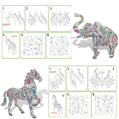KAZOKU 3D Coloring Puzzle Set – 4 Animal Puzzles for Kids Ages 6-12, No Glue Needed