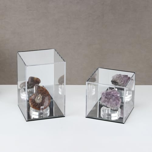 KCGANI Clear Acrylic Display Box with Mirror Back – 4x4x4 Inch Cube for Collectibles