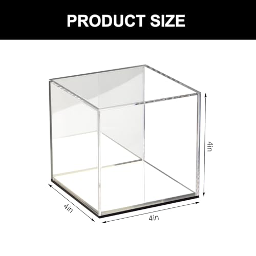 KCGANI Clear Acrylic Display Box with Mirror Back – 4x4x4 Inch Cube for Collectibles