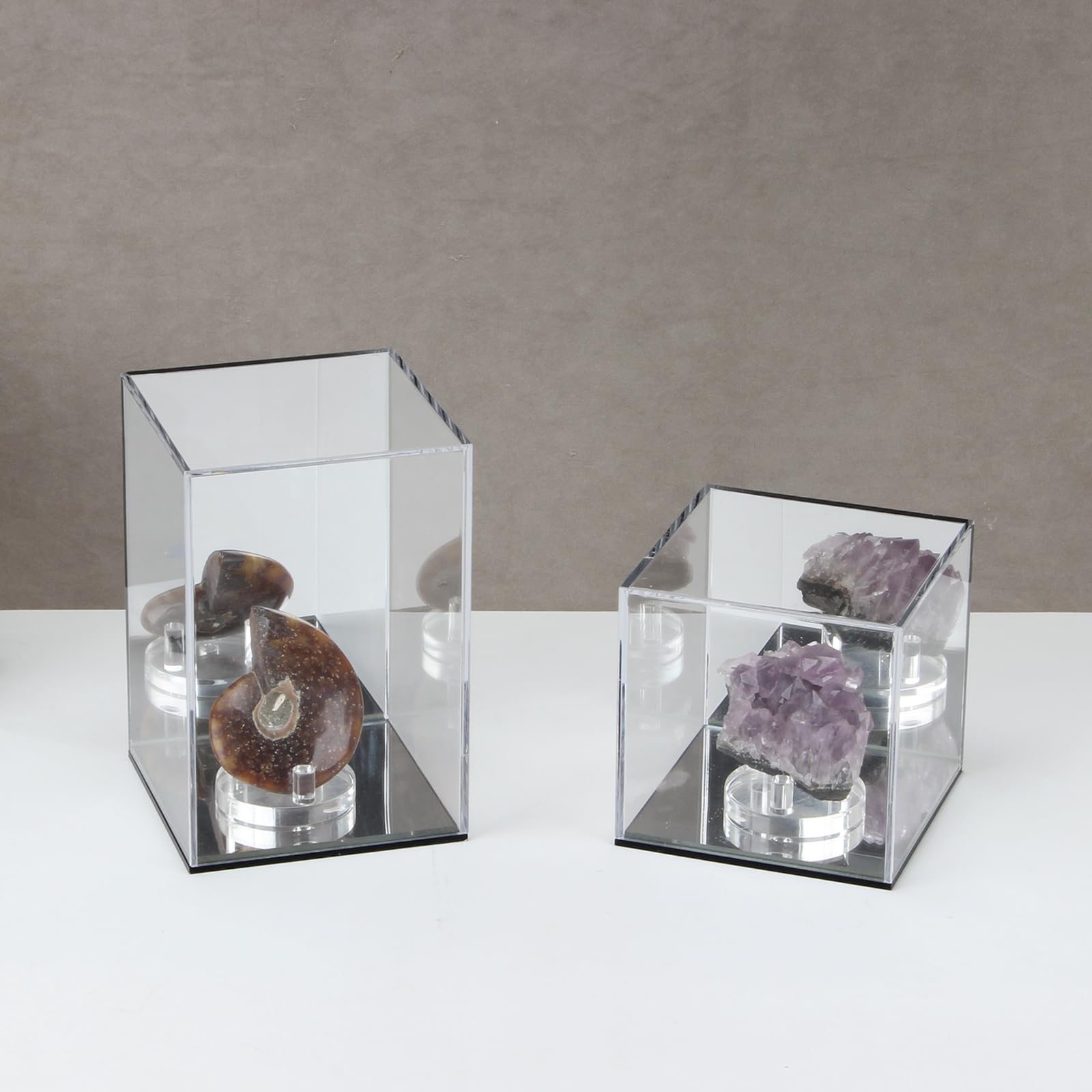 KCGANI Clear Acrylic Display Box with Mirror Back – 4x4x4 Inch Cube for Collectibles