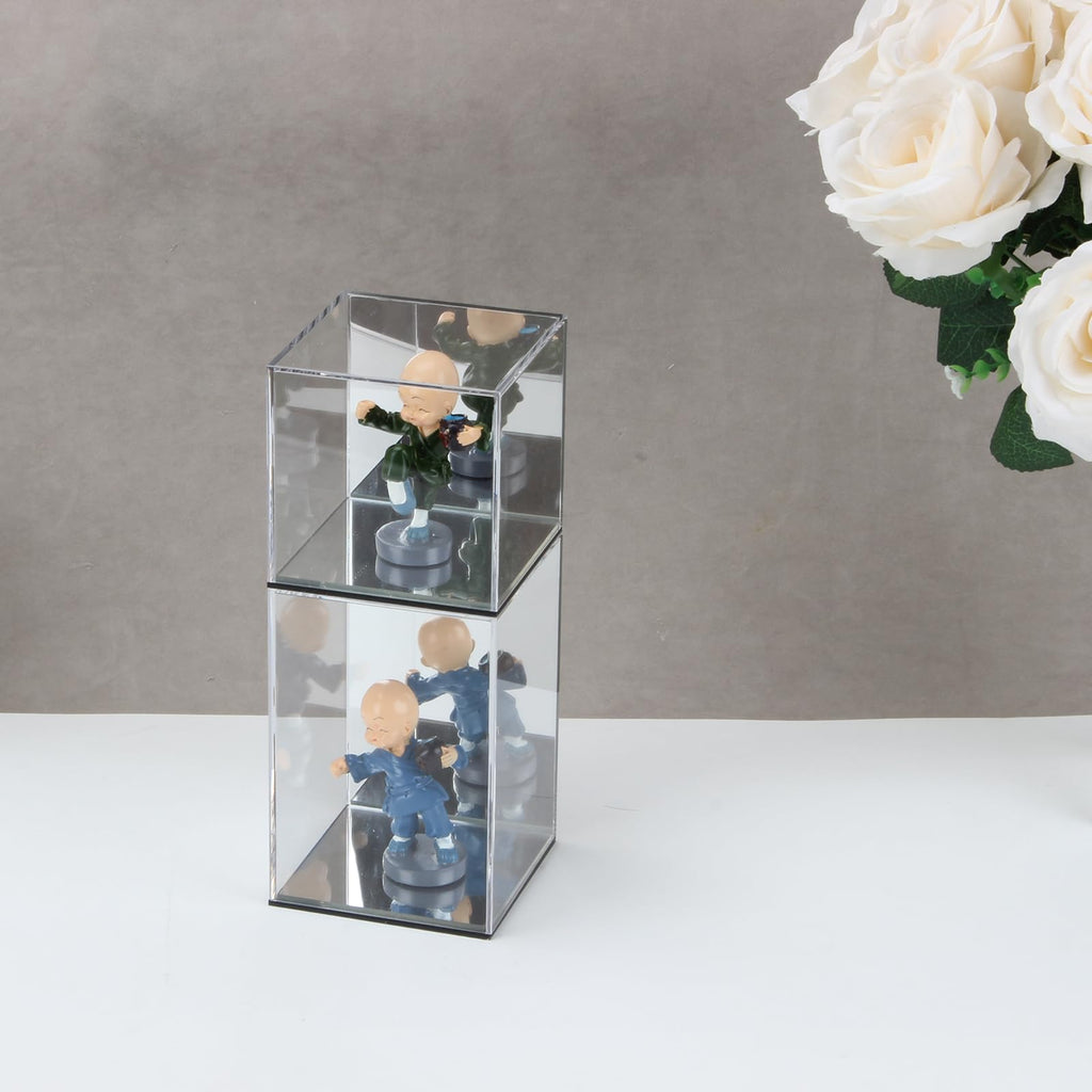 KCGANI Clear Acrylic Display Box with Mirror Back – 4x4x4 Inch Cube for Collectibles