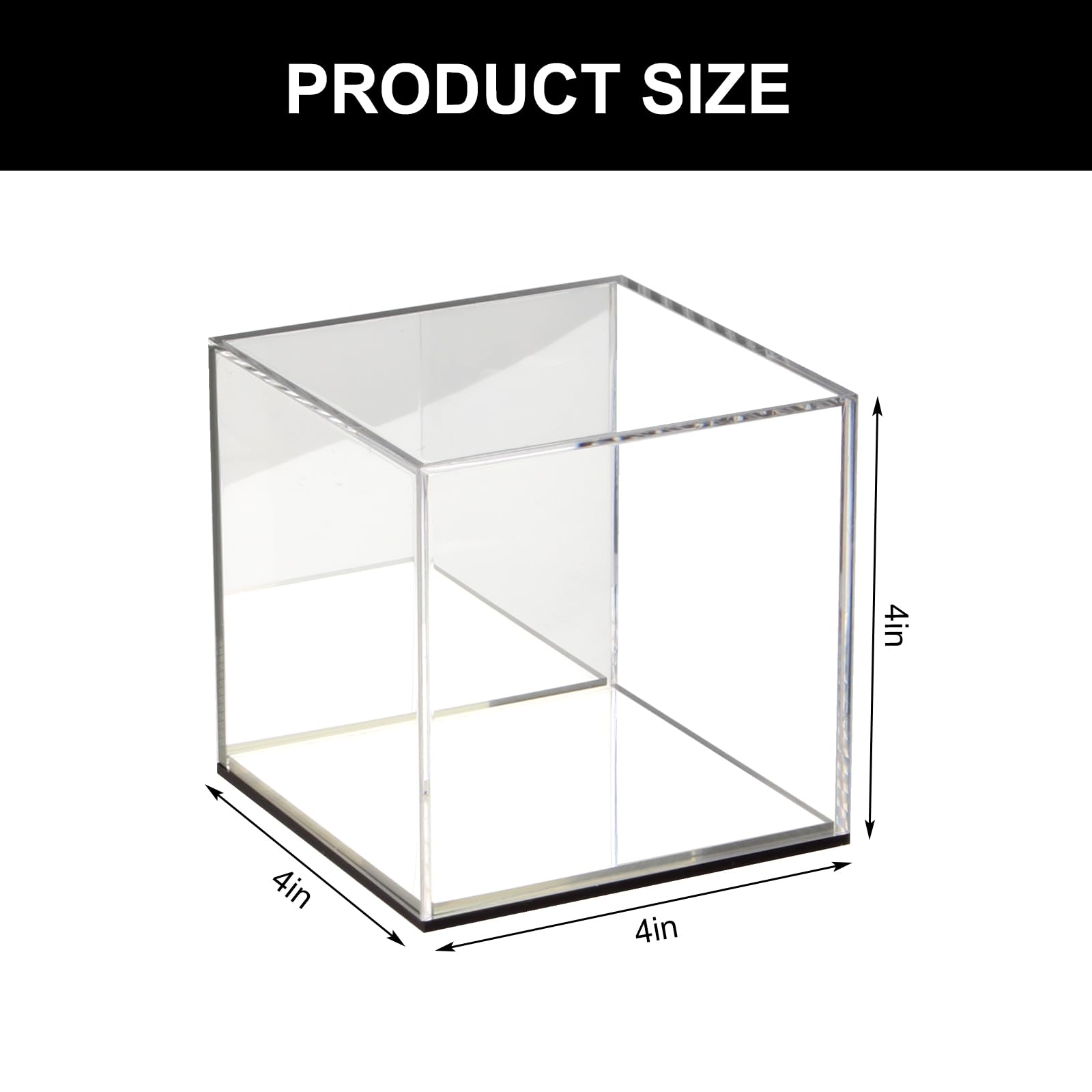 KCGANI Clear Acrylic Display Box with Mirror Back – 4x4x4 Inch Cube for Collectibles