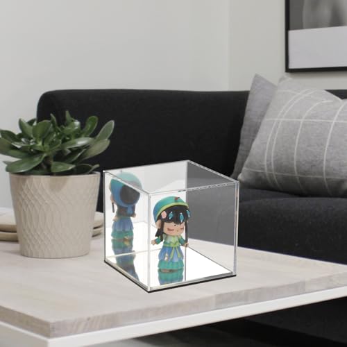 KCGANI Clear Acrylic Display Box with Mirror Back – 4x4x4 Inch Cube for Collectibles