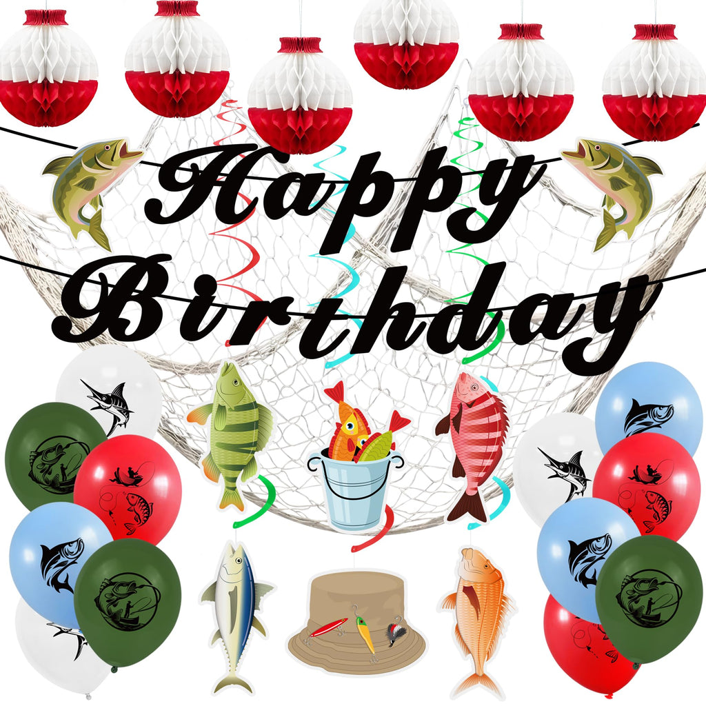 KDPATFAV Gone Fishing Party Decorations Kit with Banners, Swirls & Balloons