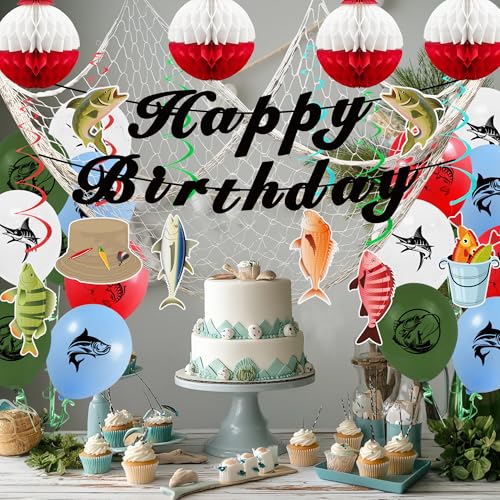 KDPATFAV Gone Fishing Party Decorations Kit with Banners, Swirls & Balloons
