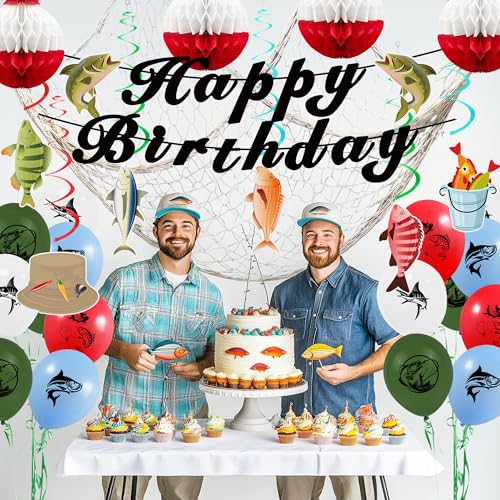 KDPATFAV Gone Fishing Party Decorations Kit with Banners, Swirls & Balloons