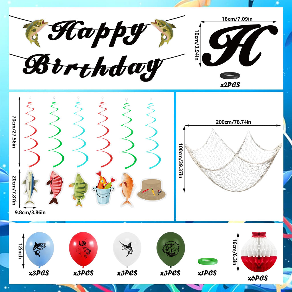 KDPATFAV Gone Fishing Party Decorations Kit with Banners, Swirls & Balloons