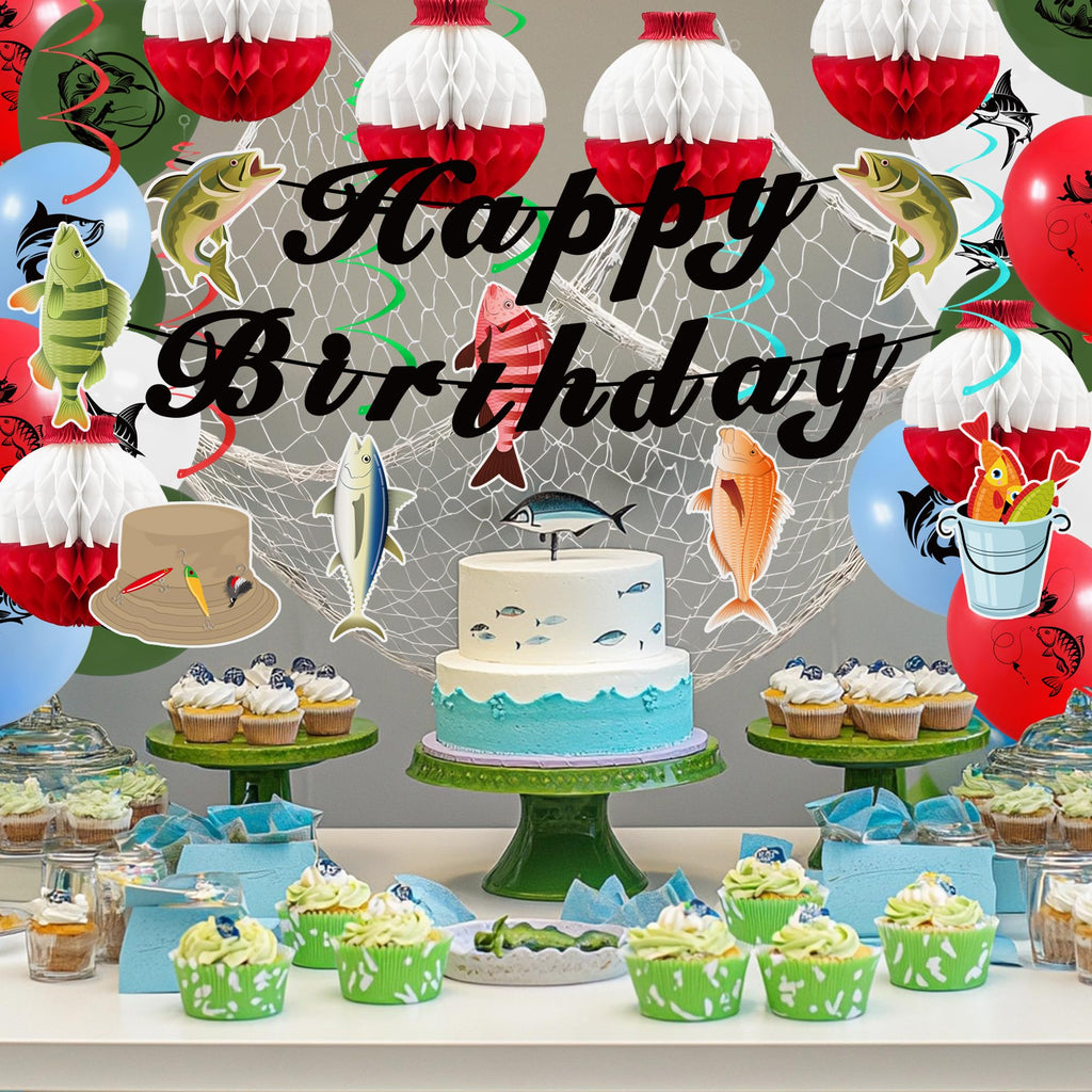 KDPATFAV Gone Fishing Party Decorations Kit with Banners, Swirls & Balloons