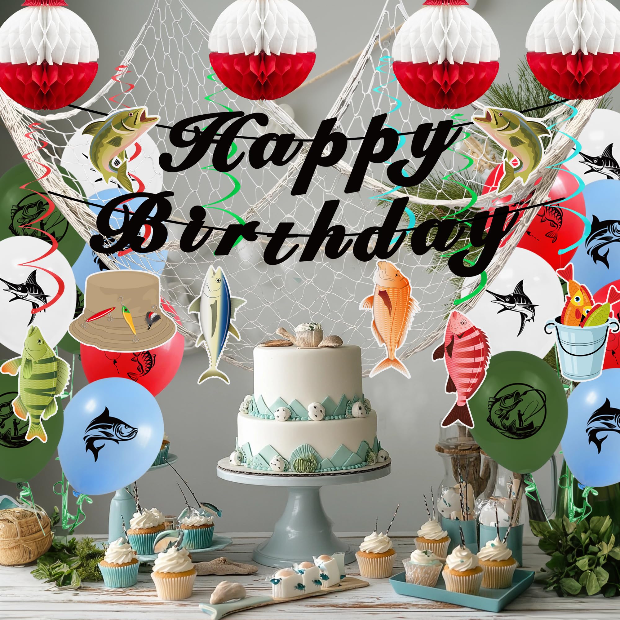 KDPATFAV Gone Fishing Party Decorations Kit with Banners, Swirls & Balloons