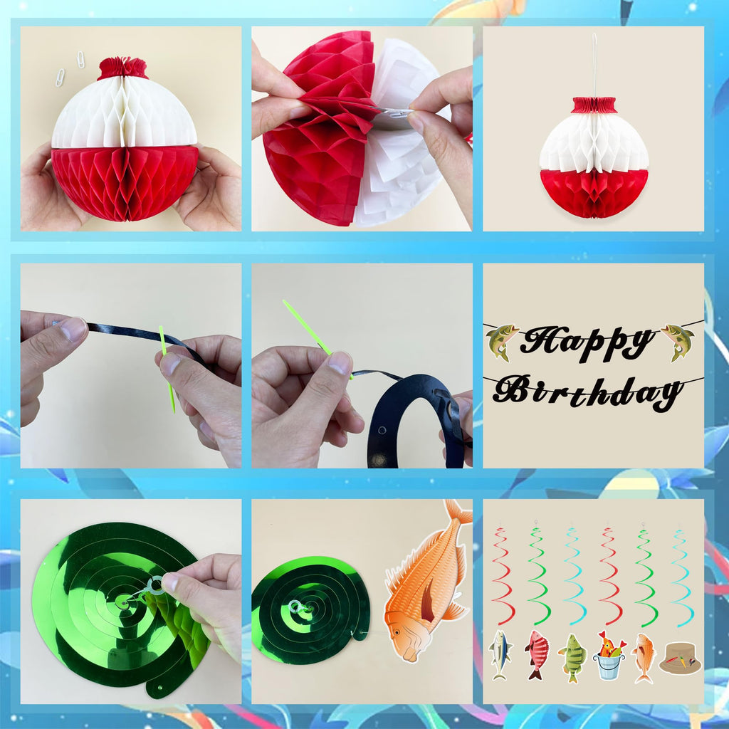 KDPATFAV Gone Fishing Party Decorations Kit with Banners, Swirls & Balloons