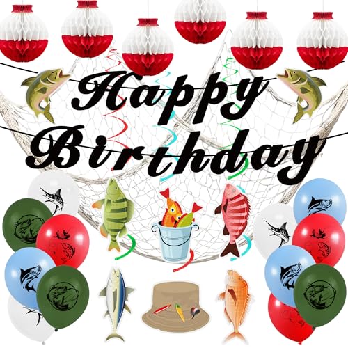 KDPATFAV Gone Fishing Party Decorations Kit with Banners, Swirls & Balloons