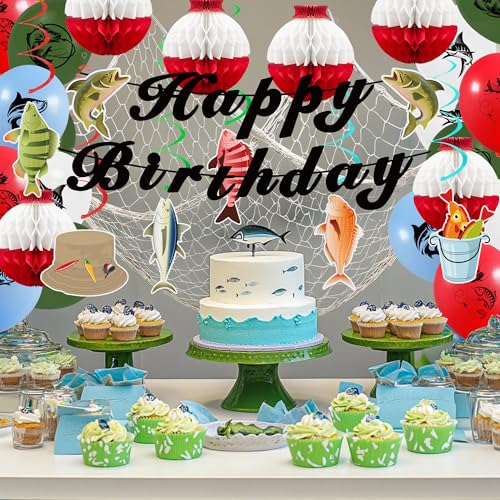 KDPATFAV Gone Fishing Party Decorations Kit with Banners, Swirls & Balloons