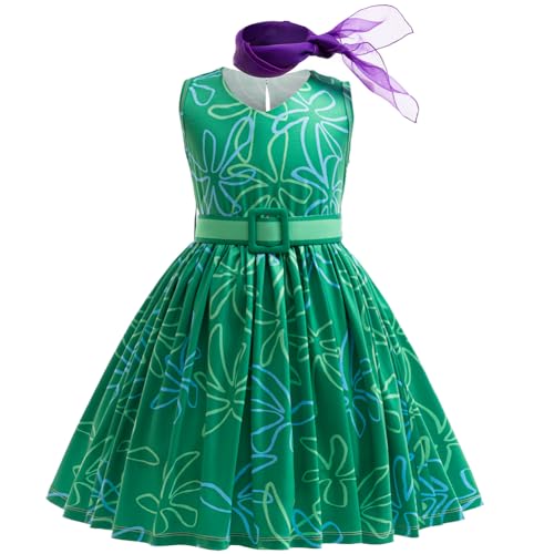 Keaiyouhuo Green Disgust Costume for Girls – Includes Wig, Kids Cosplay Dress for Halloween Birthday Christmas