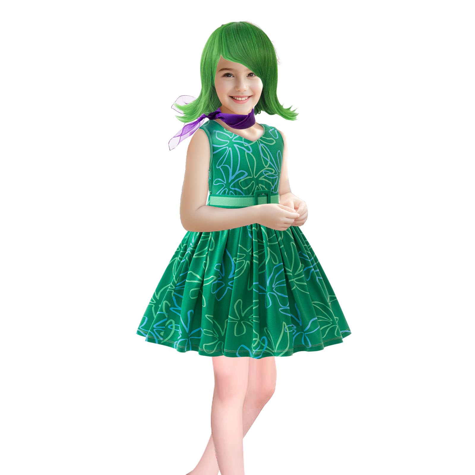 Keaiyouhuo Green Disgust Costume for Girls – Includes Wig, Kids Cosplay Dress for Halloween Birthday Christmas