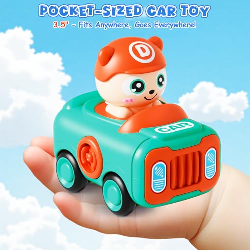Keamaidy 4-Pack Press-to-Go Baby Car Toys for Toddlers 1-3, No-Battery Whistle Push Cars