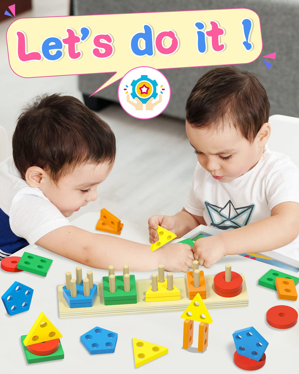 kecristv Montessori Shape Sorter – 20-Piece Wooden Stacking Toy for Toddlers Ages 1-3