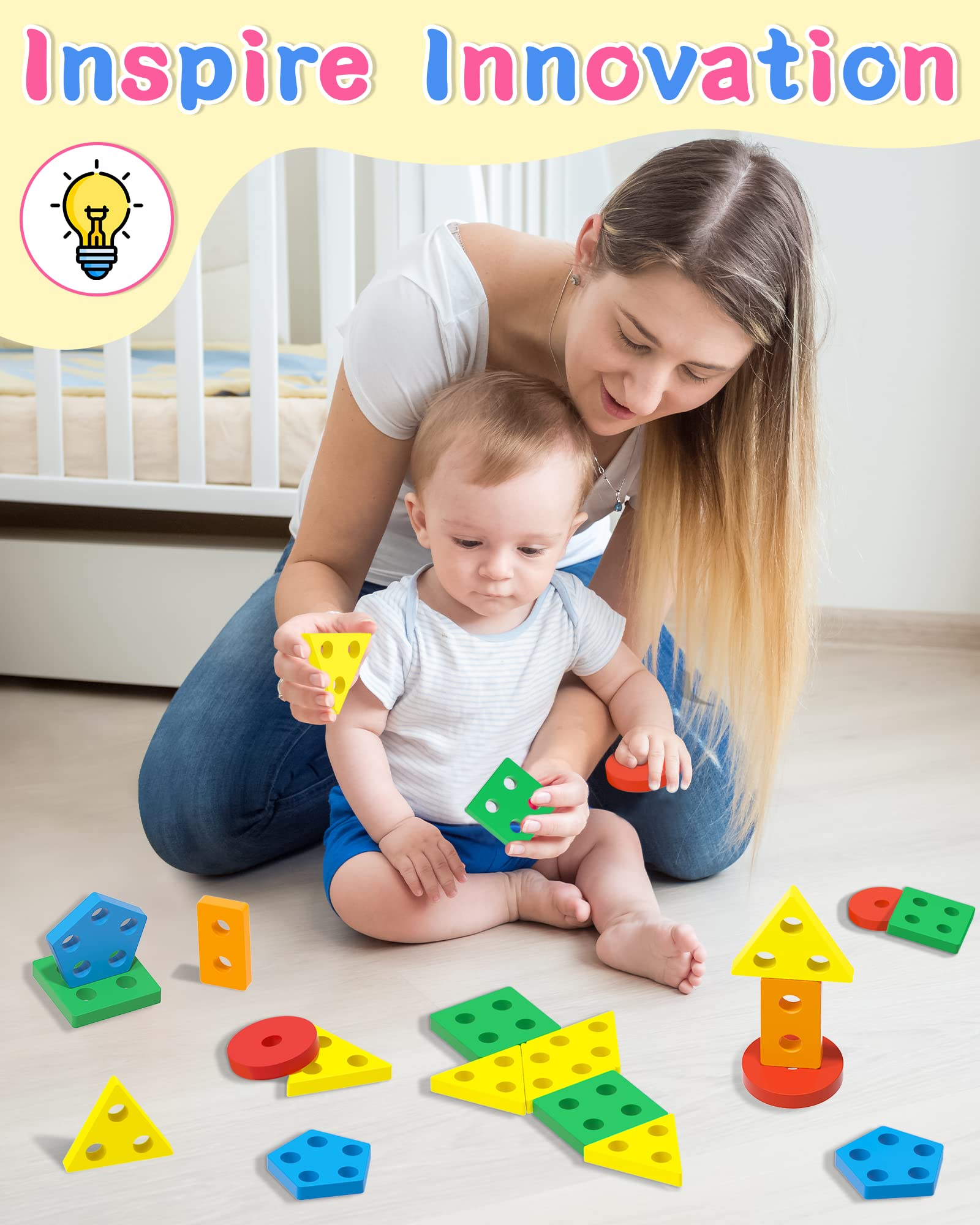 kecristv Montessori Shape Sorter – 20-Piece Wooden Stacking Toy for Toddlers Ages 1-3