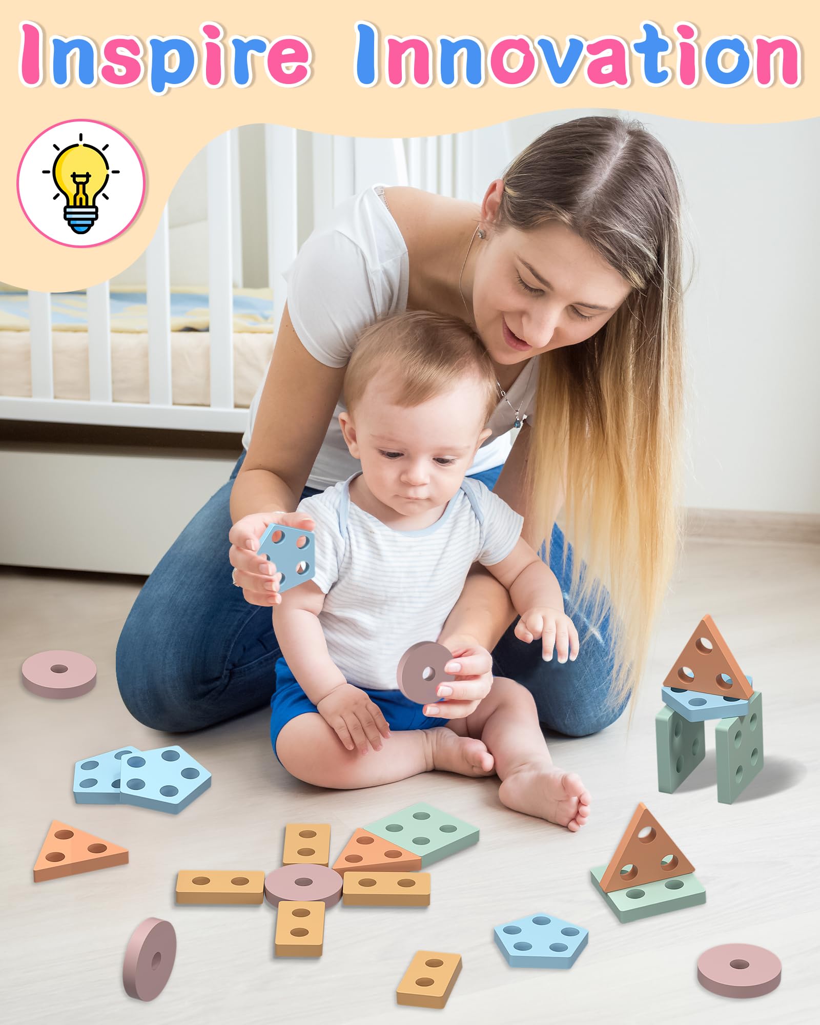 kecristv Montessori Shape Sorter Wooden Toy for Toddlers 1-3 Years – 20-Piece Stacking Puzzle with 5 Colors & Shapes