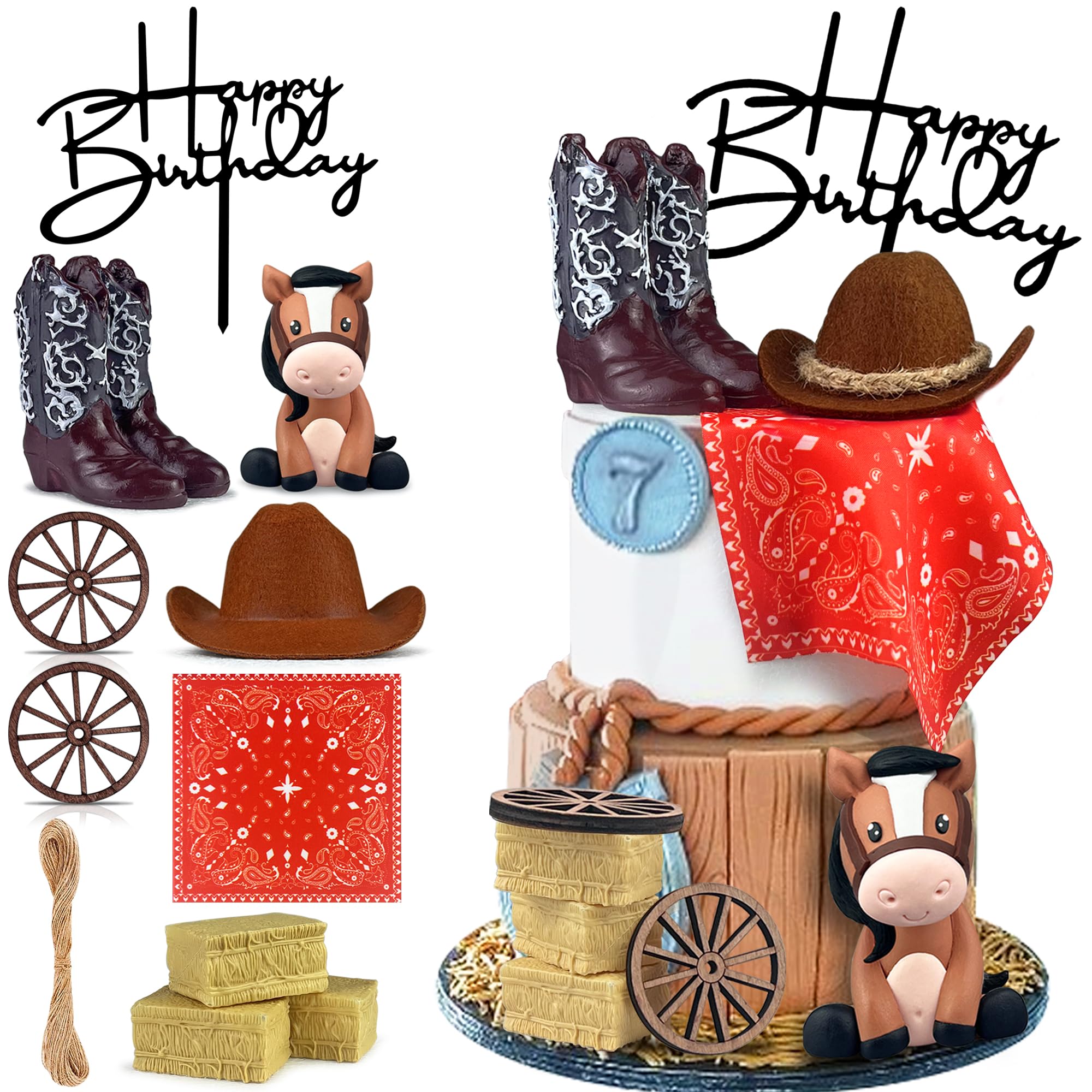 KEEPARTY 11-Piece Cowboy Cake Toppers – Hat, Boot, Horse, and Western Decorations for Birthday or Baby Shower